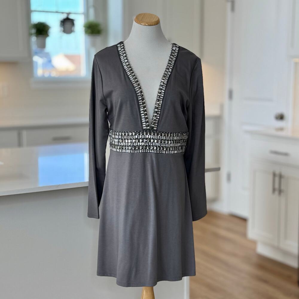 Venus | NWOT Gray Embellished Long Sleeve Dress